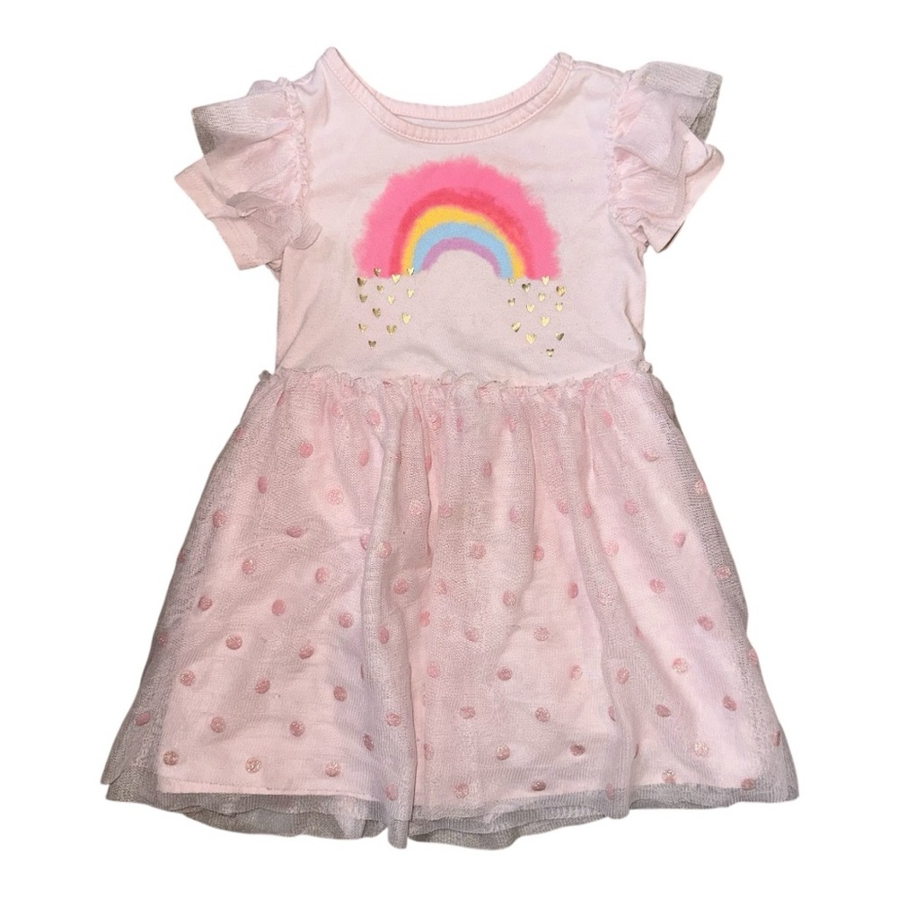 Cat & Jack Pink & Gold Rainbow Heart Play Dress, EUC 4T, Twirl Skirt, Summer